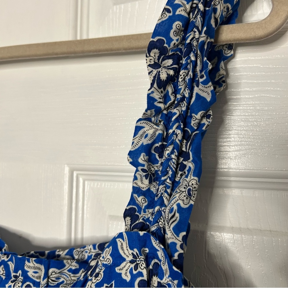 J Crew Cotton Voile Ruffle-Trim Shift Dress Cobalt Floral - Picture 7 of 16